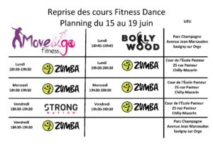 Planning reprise cours Fitness Dance 15-190620