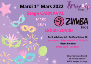 Stage Zumba Kids Carnaval 1er mars 22